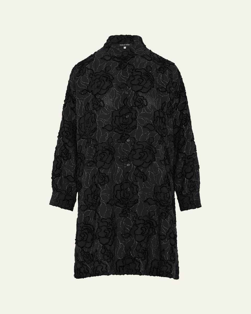 Wide A-Line Collarless Shirt With Slits (Very Long Length)